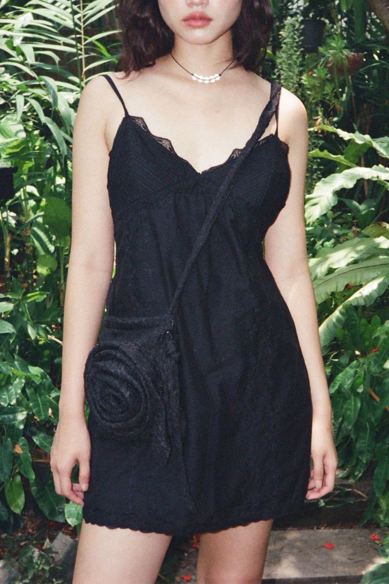 Rose Jacquard Bag - Black