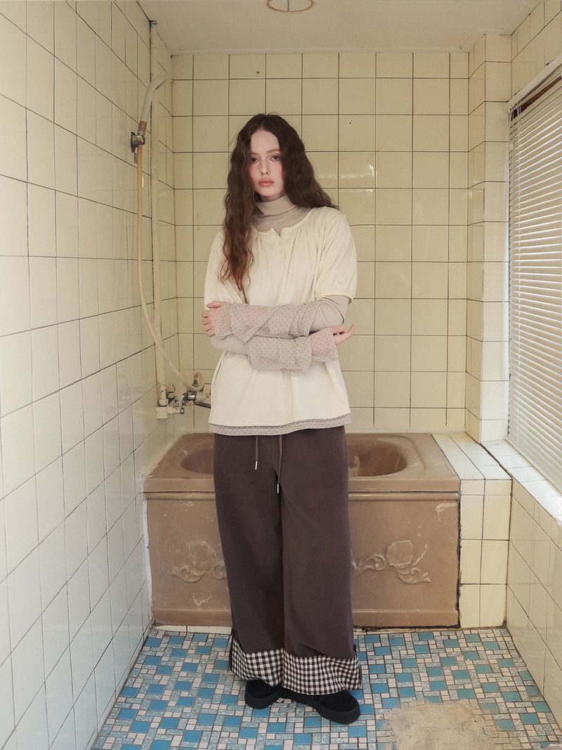 Check folding fleece pants / cocoa