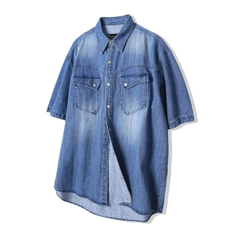 WASHED DENIM WESTERN SHIRT BLUE