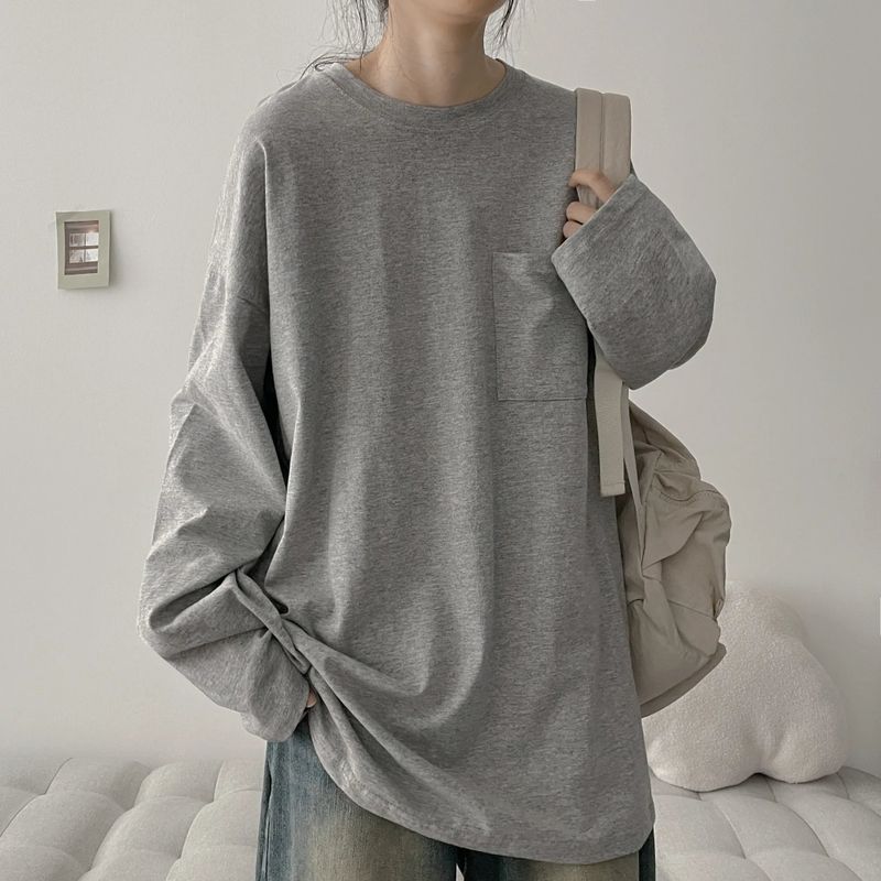 hijjoo（ハイチュー）の「Pocket boxy-fit plain long-sleeve T-shirt (6 colors) H&L（Tops）」