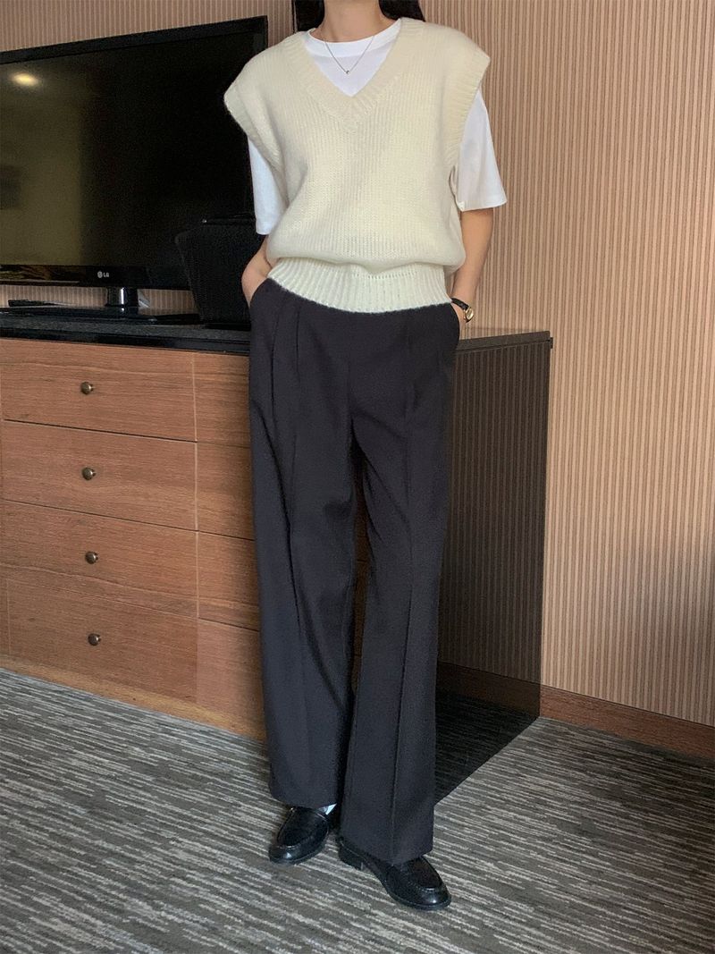 luch wool pintuck wide slacks