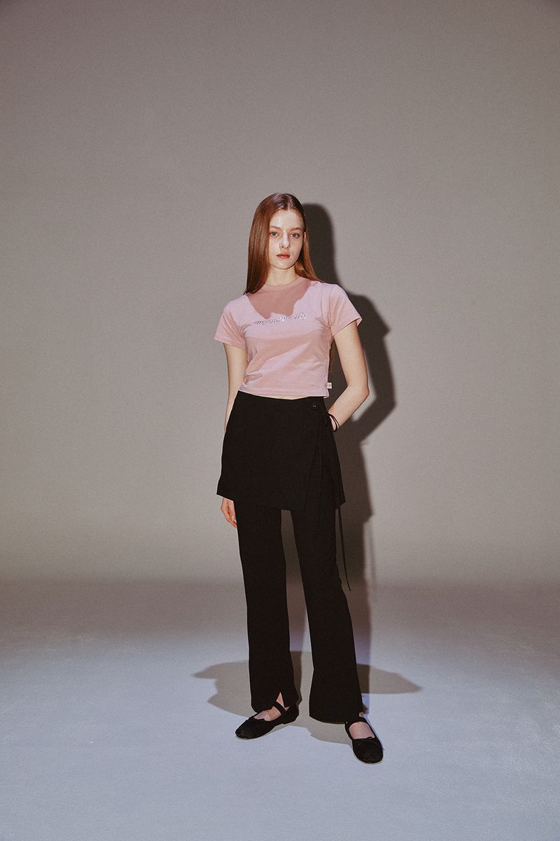 Ribbon Skirt Pants Set Black