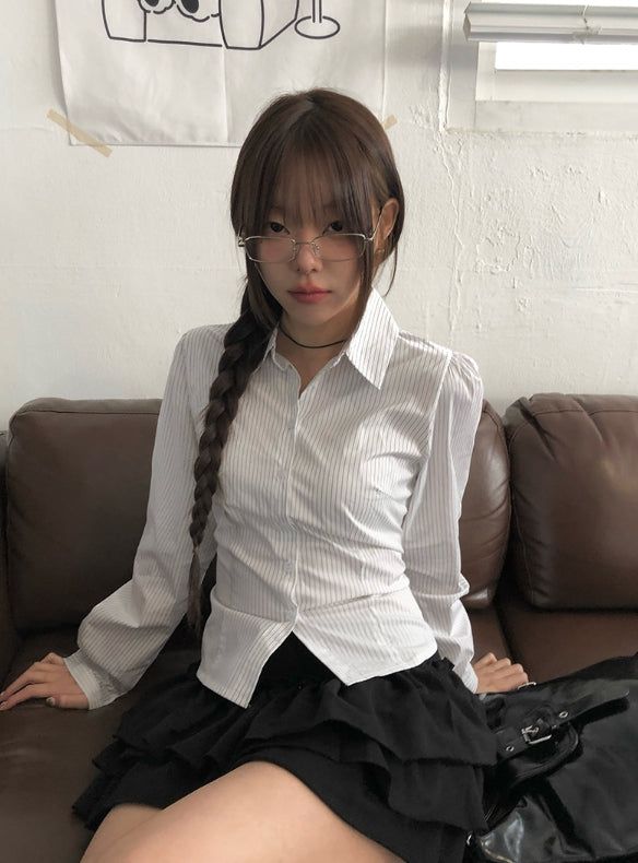 anyonemore（エニーワンモアー）の「Linne Slim Striped Daily Shirt（Tops）」