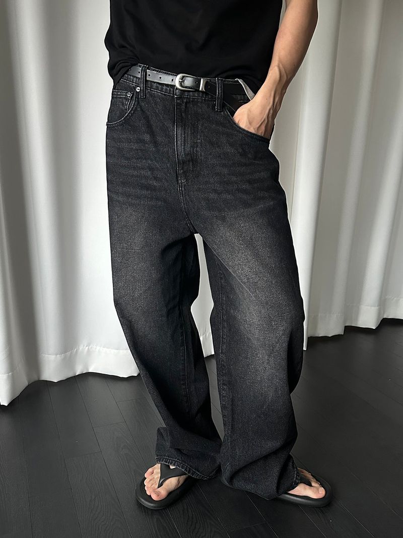 LAURANT（ロラン）の「Basic half banding wide denim pants(Black)（Pants）」