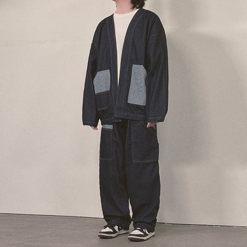 stripe patch denim pants_blue