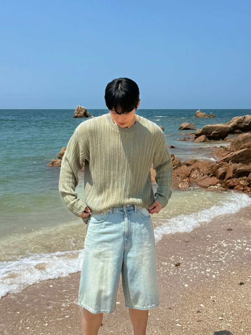 Ocean washing bermuda denim pants