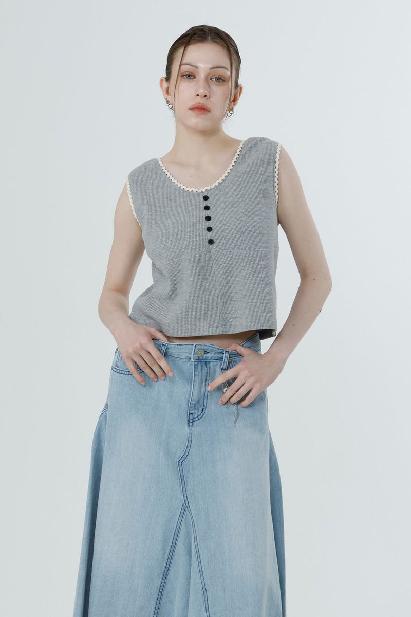 WAFFLE SLEEVELESS_MELANGE GRAY