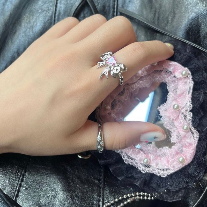 Pink heart Ribbon Ring