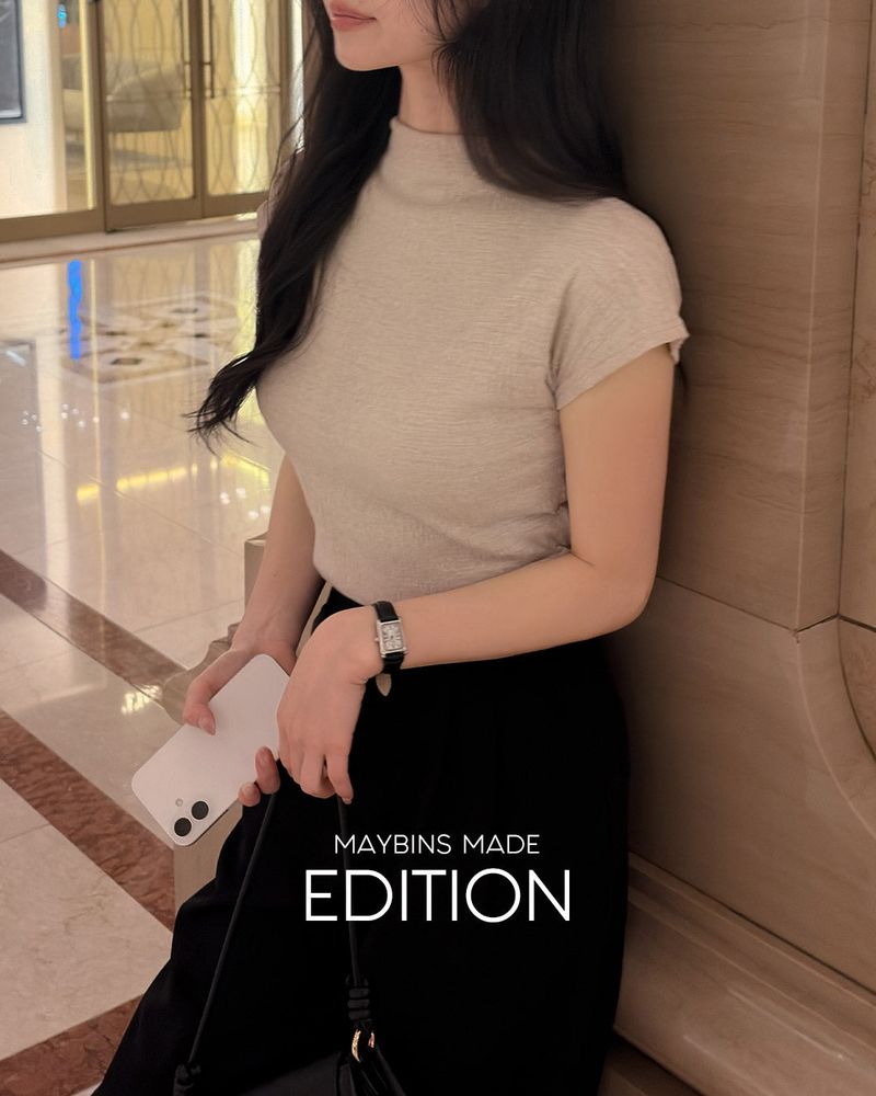 [MADE] Classy half‑neck wrinkle T‑shirt