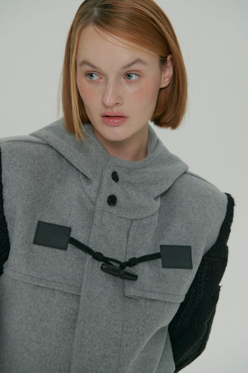 WOOL KNIT DUFFLE COAT / GRAY