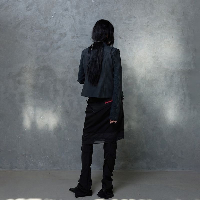 RIBBED SLEEVE LEATHER JACKET