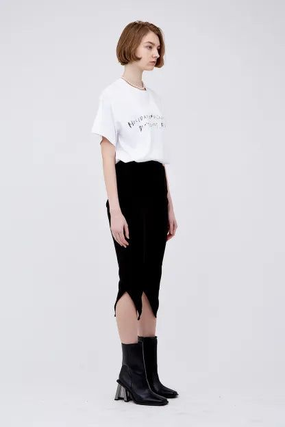 V Cut rib half pants