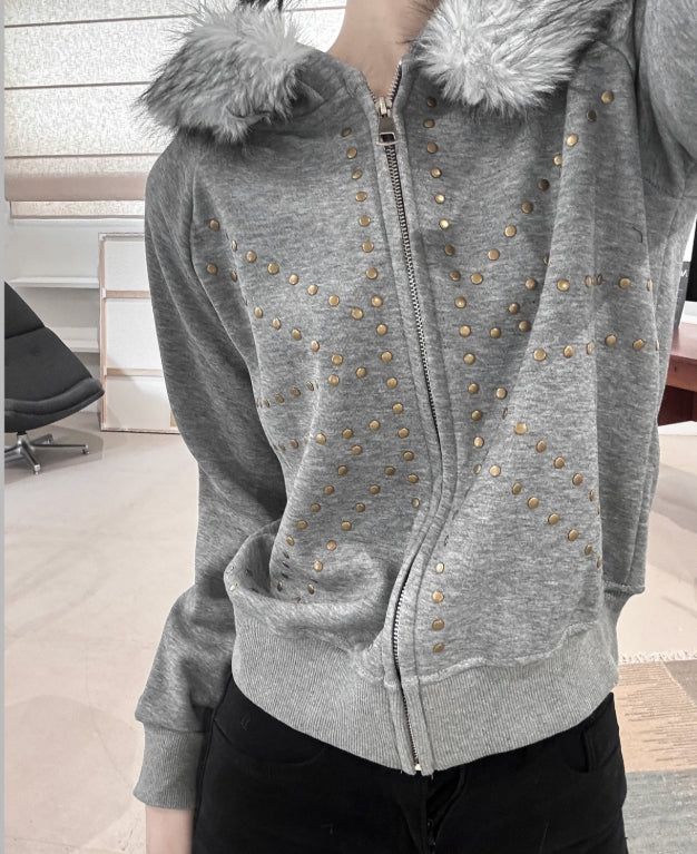 Cross Studded Hood Zip-Up