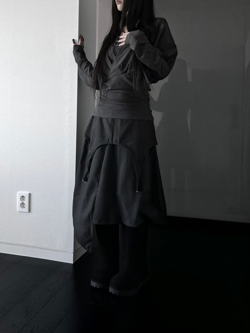 dust D-ring asym midi skirt (2color)