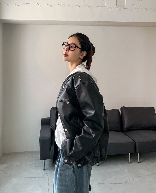 Margo Snap Pocket Balloon Leather Jacket