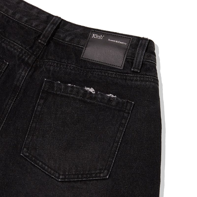 DAMAGE HALF DENIM PANTS [BLACK]