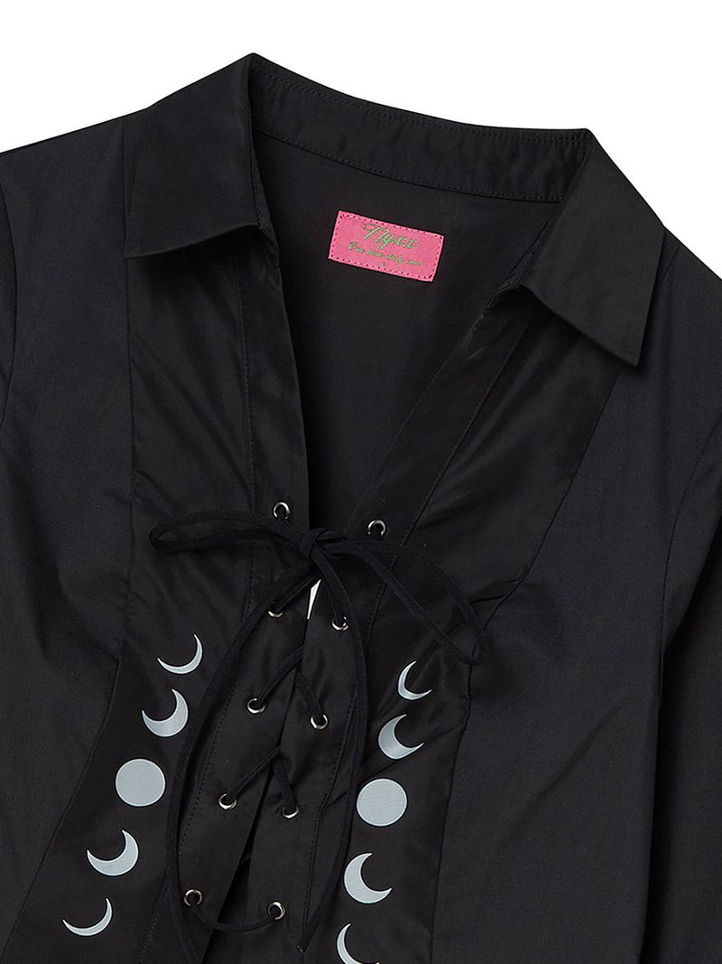 EYELET KNOT SHIRTS (BLACK)