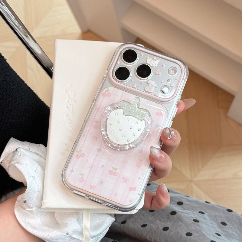 Pink Check Strawberry Mirror Magnetic iPhone Case