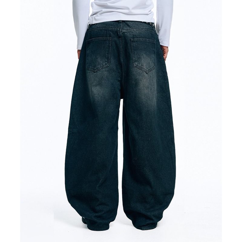 Front Pintuck Wide Denim Pants - Black