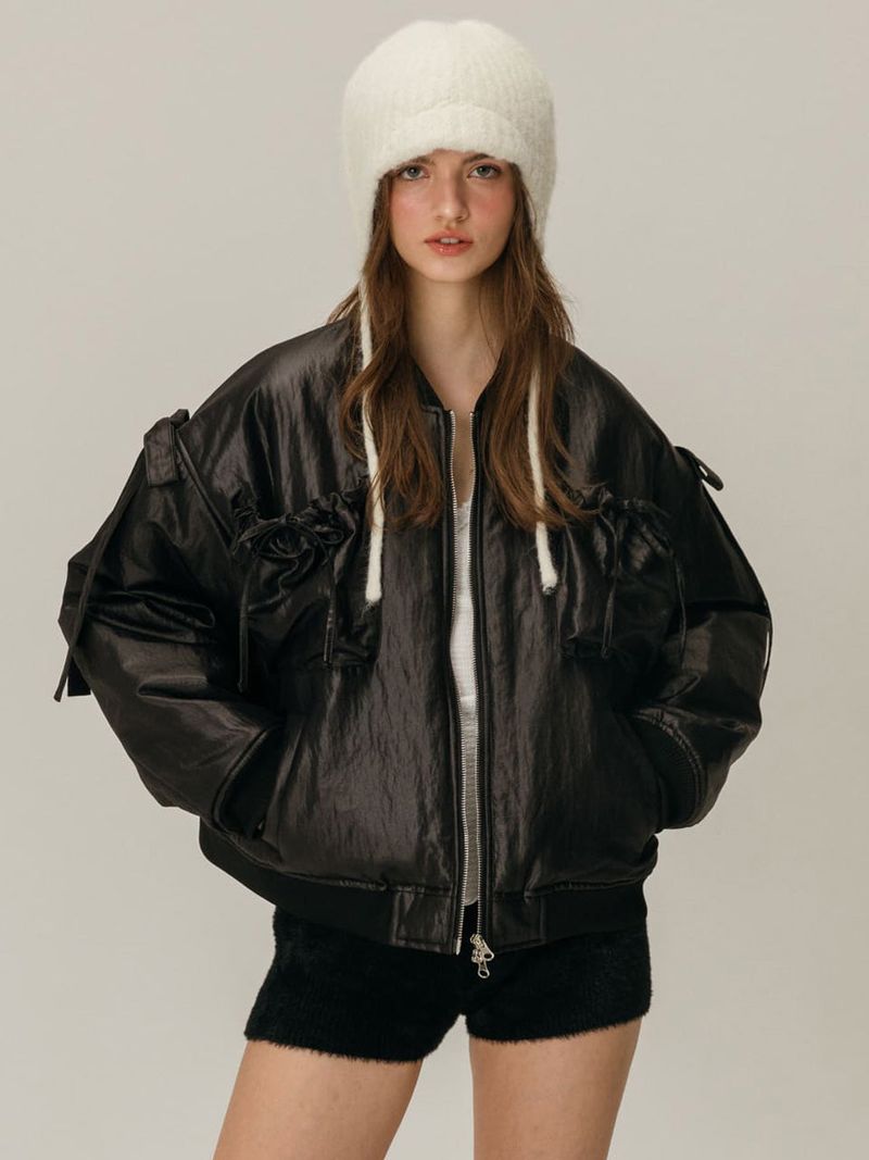 RIBBON BOMBER JACKET / BLACK