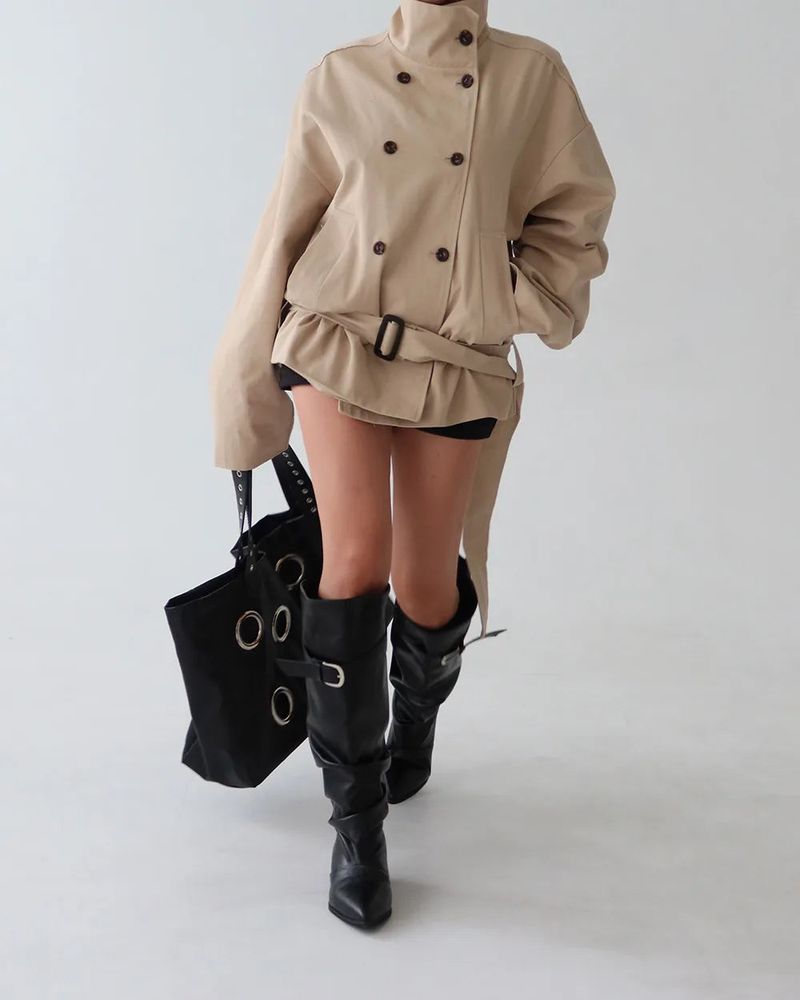 Belt Set High-Neck Half Trench Coat