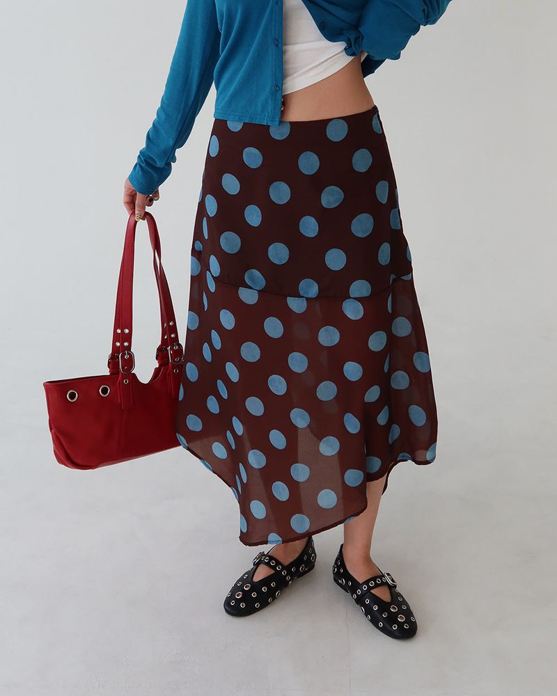 Dot Polka Dot Unbalanced Midi Skirt