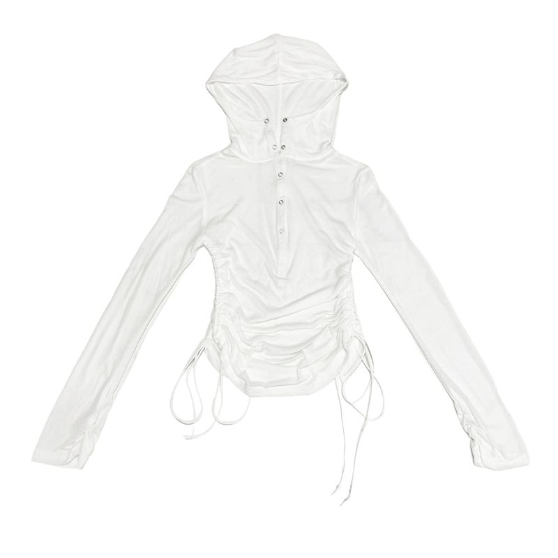 Side string button hoodie