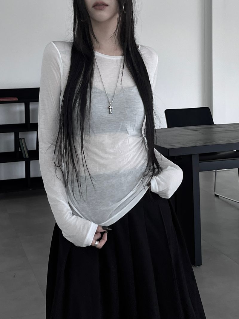 layered see-through long sleeve T (4color)