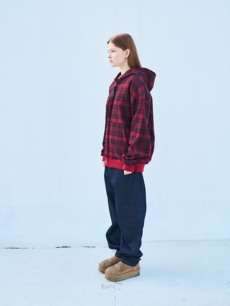 CEC CHECK ZIP-UP HOODIE(RED)