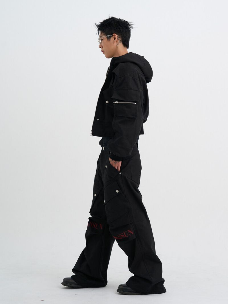 Ghost In The Shell Logo Denim Cargo Pants (Black)