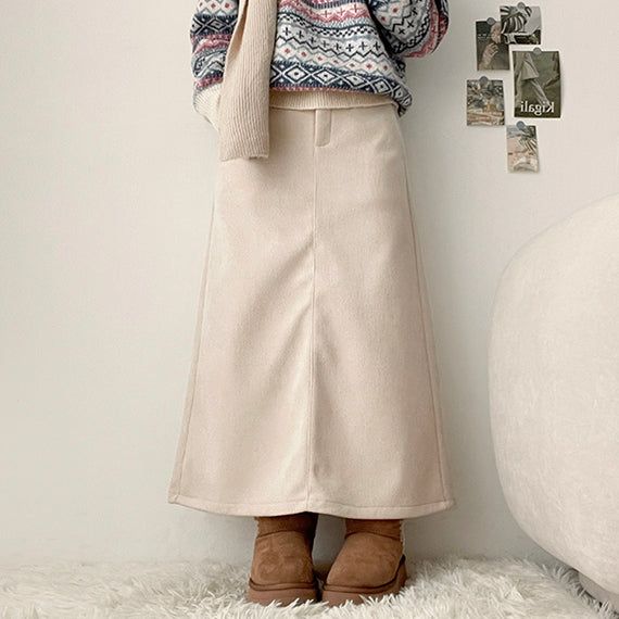 hijjoo（ハイチュー）の「Nar banding spandex napping corduroy long skirt（Skirts）」