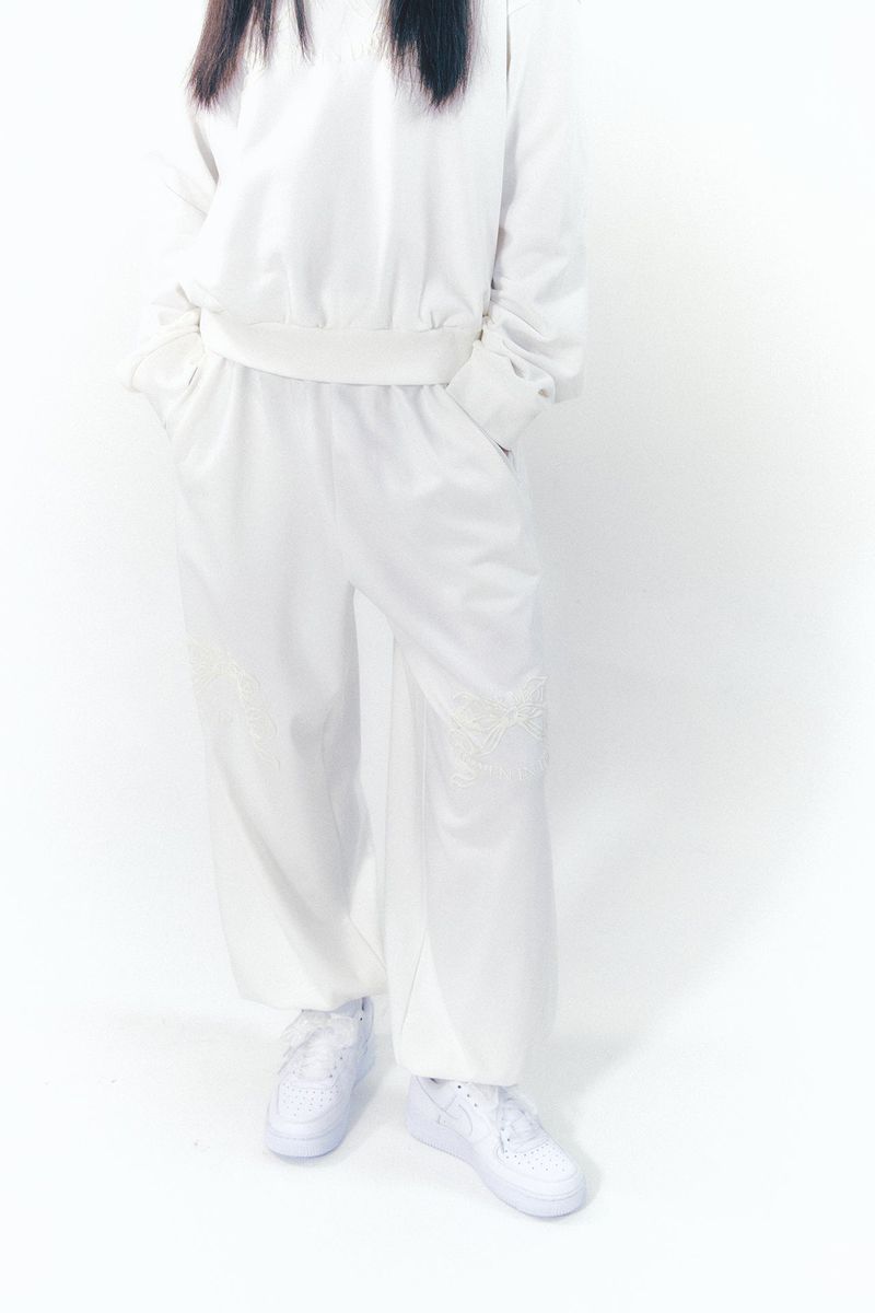 Knee Point Ribbon Jogger Pants White
