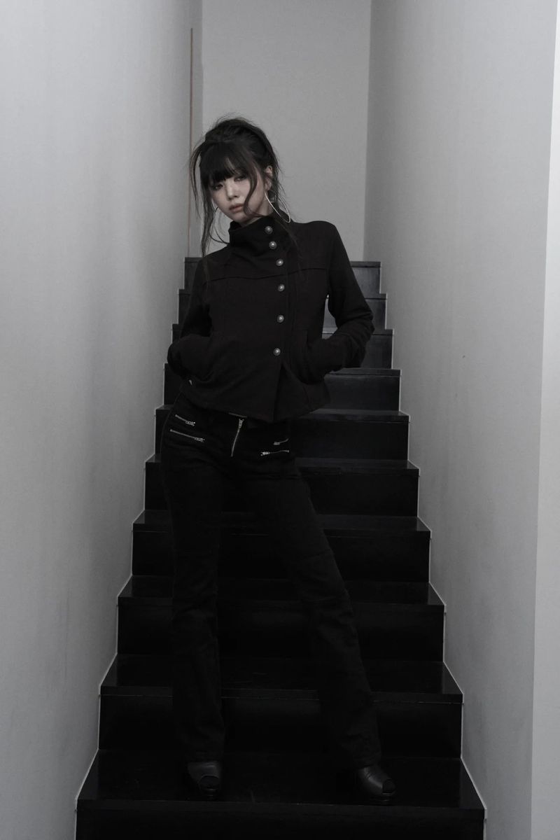 [label] double zipper cut low-rise bootcut pants (black)