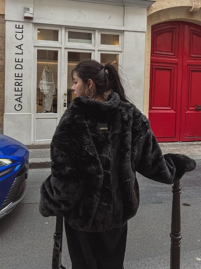 [PREMIUM/MADE] Oblique two-way fur jacket