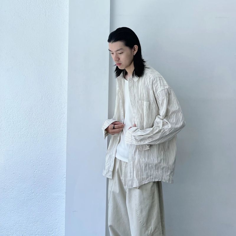 Pleated Stripe Relaxed Shirt
