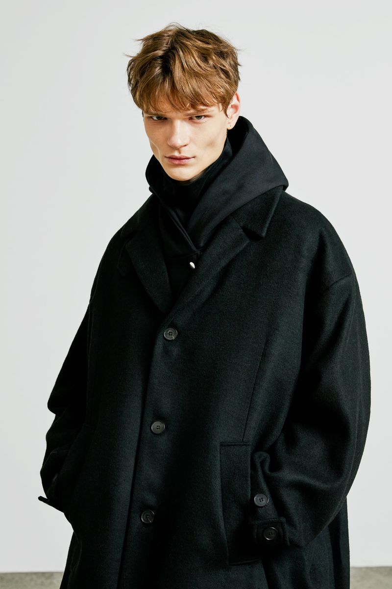 collar up single overfit coat black
