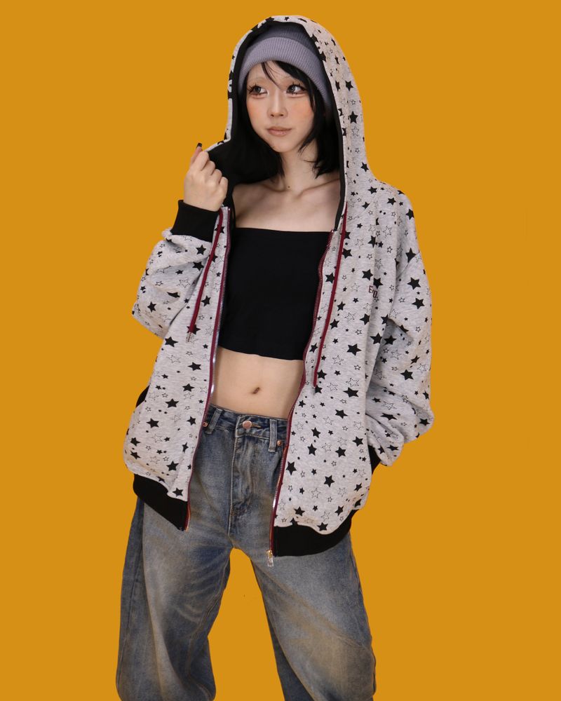 midnight boxy hood zip-up