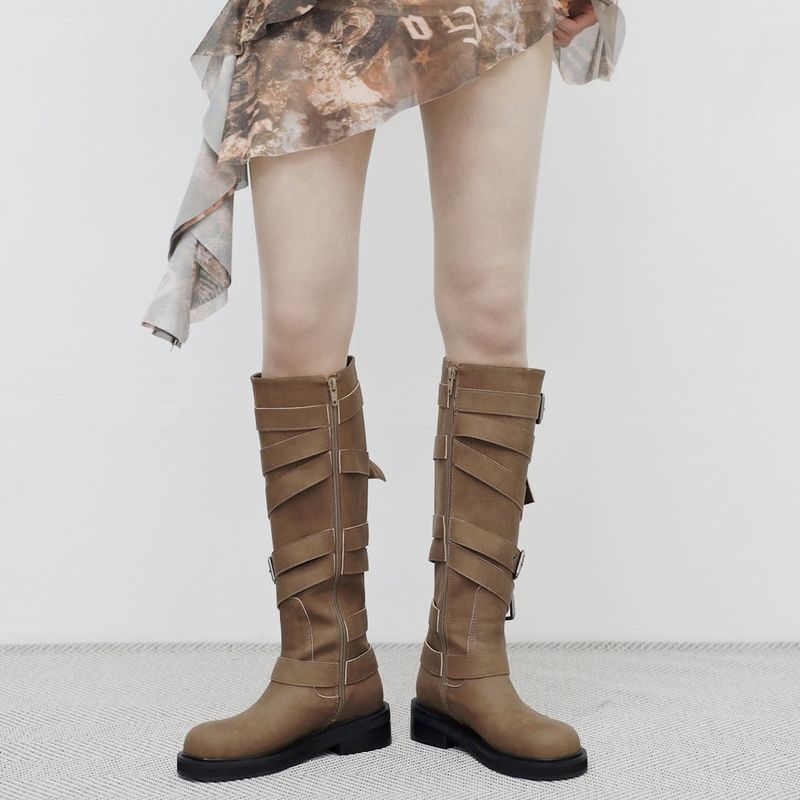 micello buckle long boots