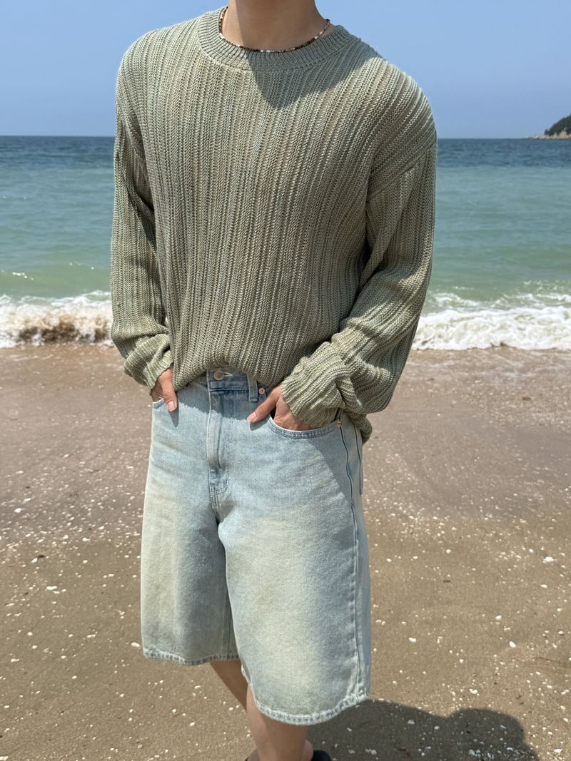 Ocean washing bermuda denim pants