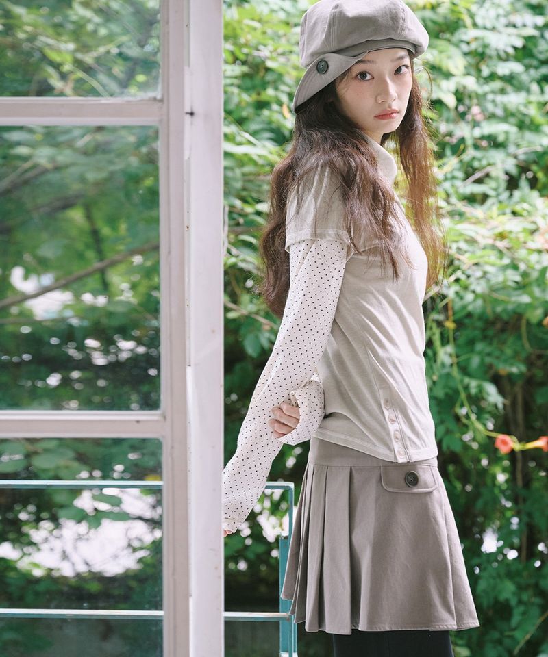 BUTTON WRAP MINI SKIRT - TAUPE GRAY
