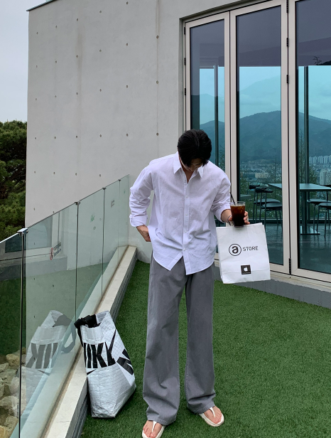 ワンダーラントピグメントウォッシュ加工カラーバンディングワイドパンツ