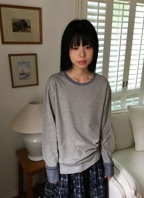Ireep Button Roll-up Color Matching Long Sleeve Tee