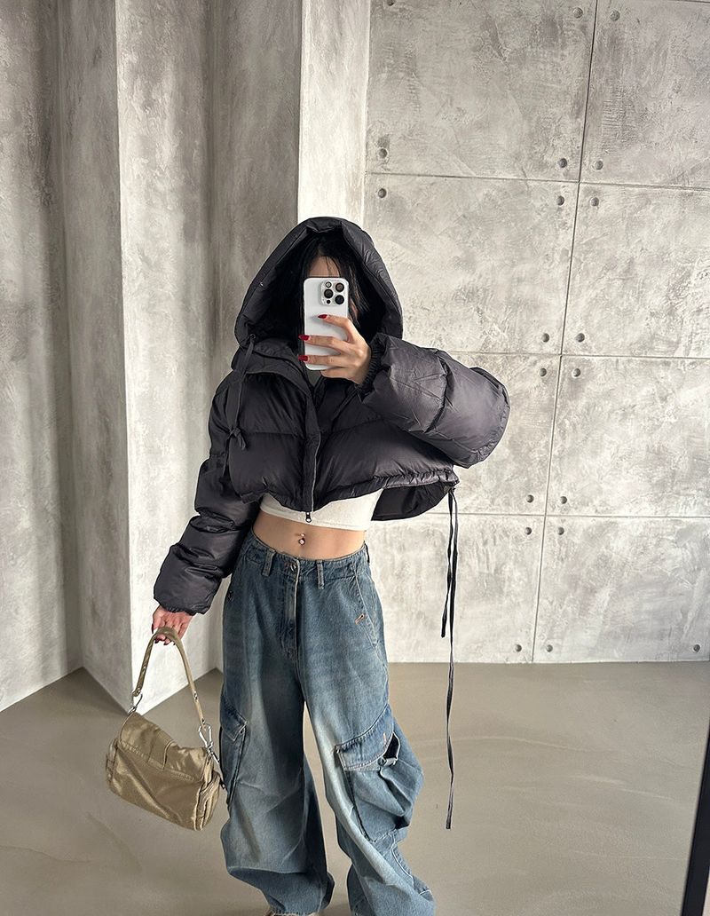 reversible duck down double-sided crop padded coat