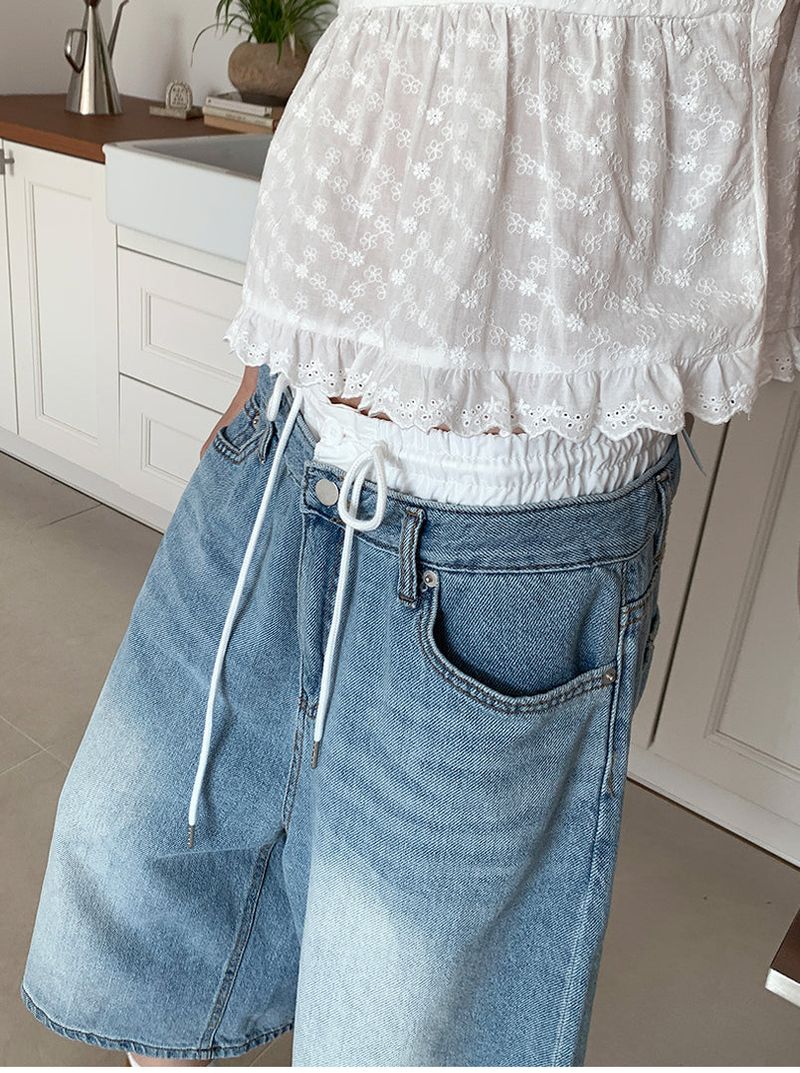 LAYERED BAND BERMUDA JEANS