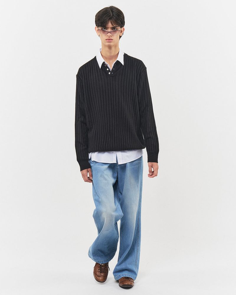 Bluesf merino wool henry neck knitwear - Black