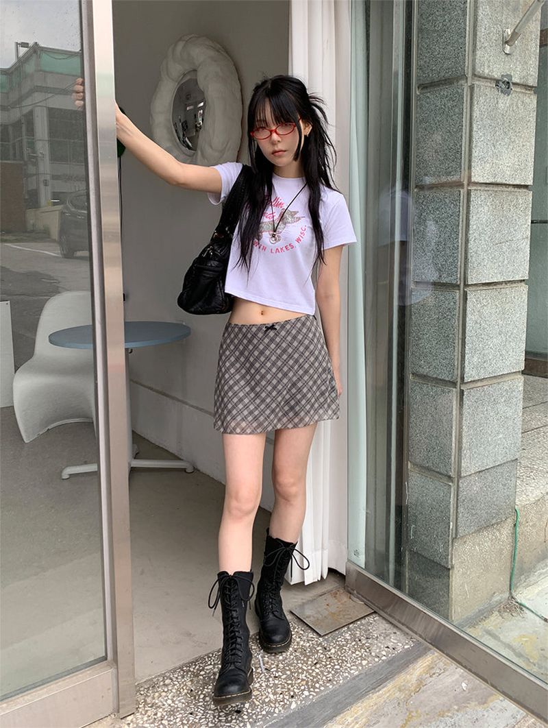 CHECK CHIFFON MINI SKIRT (4C)