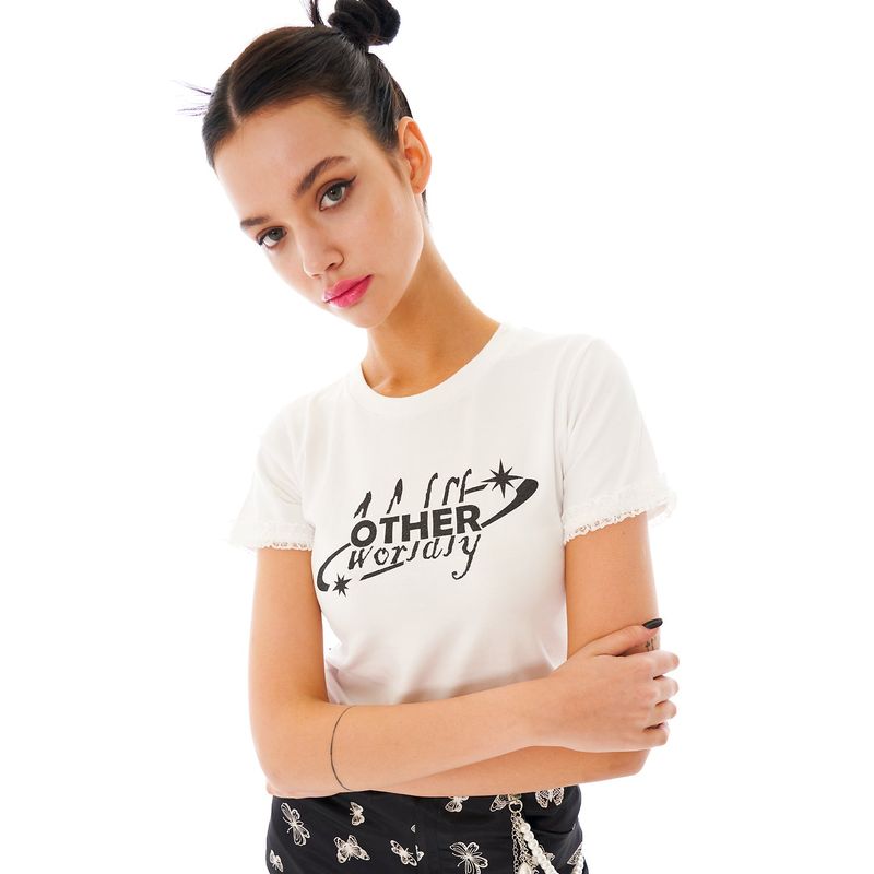 Logo Lace Crop Top [White]