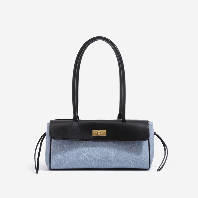 Vintage Jacquard Flap Baguette Shoulder Bag