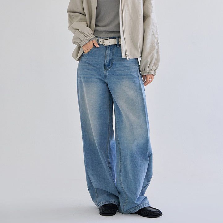 [made/4size] Keshi Pintuck Panel Wide Denim Pants -4color