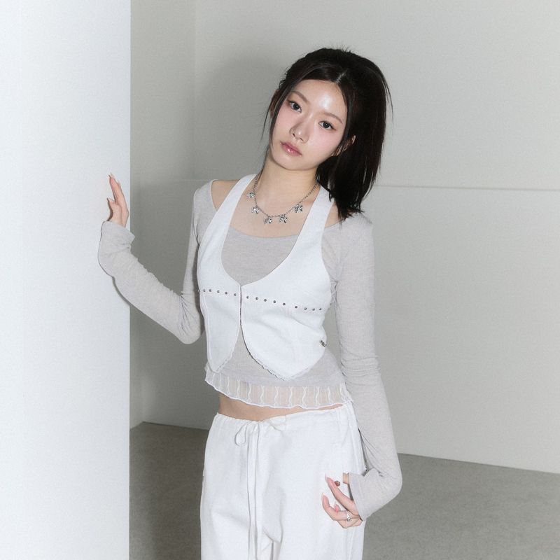 sheer layered unbal sleeve - grey